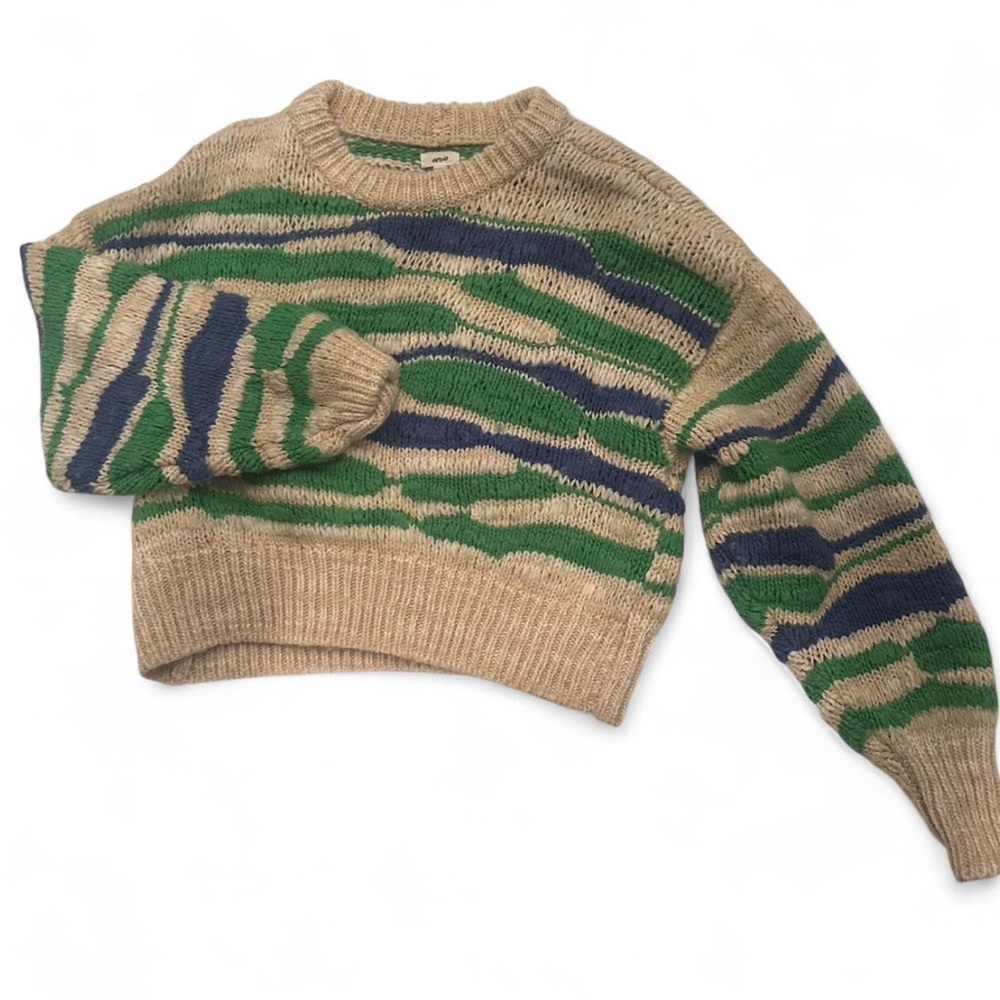 Aerie Tan, Green, and Blue Striped Sweater